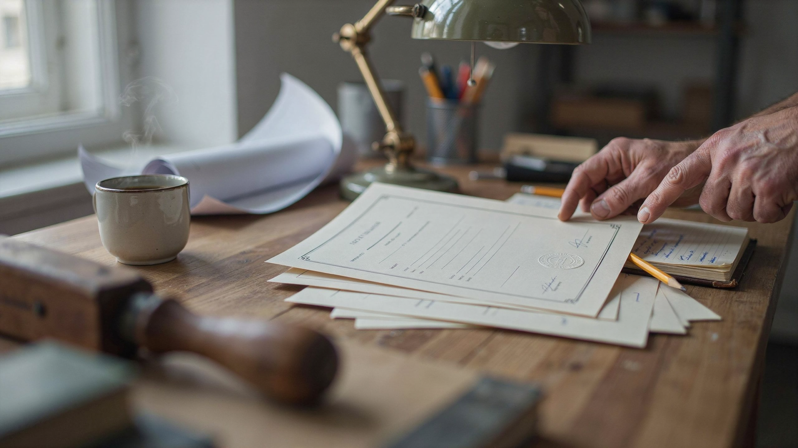 Documents d’assurance et dossier de chantier posés sur un bureau